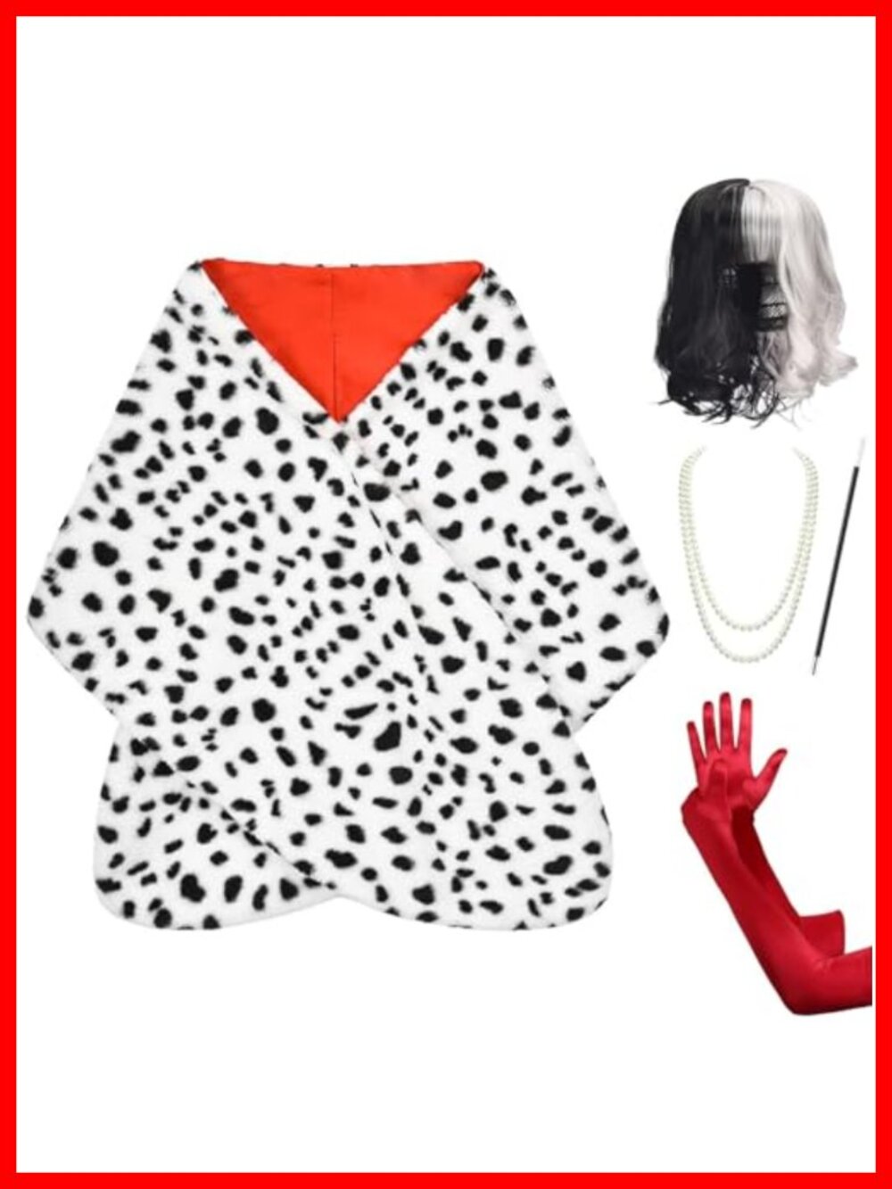Dalmatian Shawl Costume Set Adult Standard Wig Gloves Necklace Holder